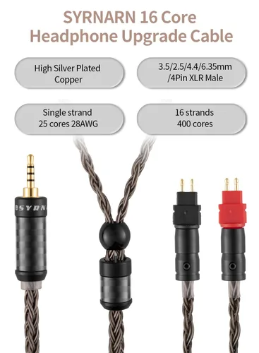 Miniatura 4 de Cable equilibrado de 0.098 pulgadas compatible con auriculares Sennheiser HD650, HD600, HD580, HD660S, HD660S2, HD58X, HD6XX de 16 núcleos chapados