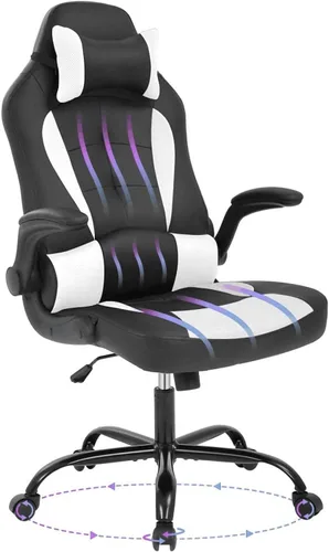 Silla de juegos de oficina de carreras, silla de escritorio ejecutiva de respaldo alto con reposacabezas, soporte lumbar de masaje, color negro