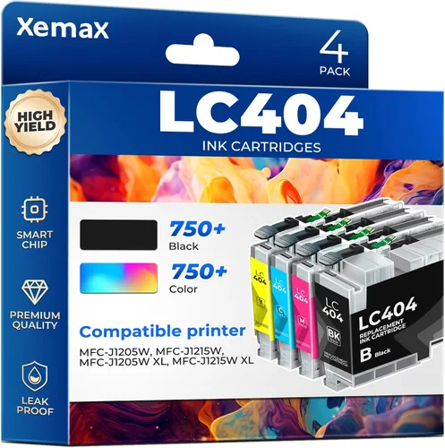 LC404 - Paquete de 4 cartuchos de tinta (3000 páginas) compatibles con MFC-J1205W para impresora Brother LC404 LC404XL, funciona con impresora