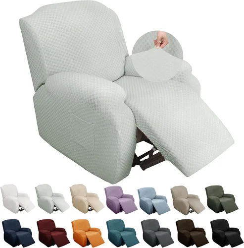 Miniatura 10 de YEMYHOM Funda elástica de 4 piezas para silla reclinable de jacquard con bolsillo lateral, antideslizante, ajustable, protector de muebles con parte