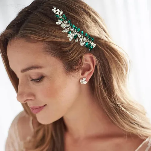 Miniatura 2 de Peines de clip para el cabello de boda, 2 piezas de diamantes de imitación de color rojo, blanco y verde, accesorios para mujeres y niñas, fiesta