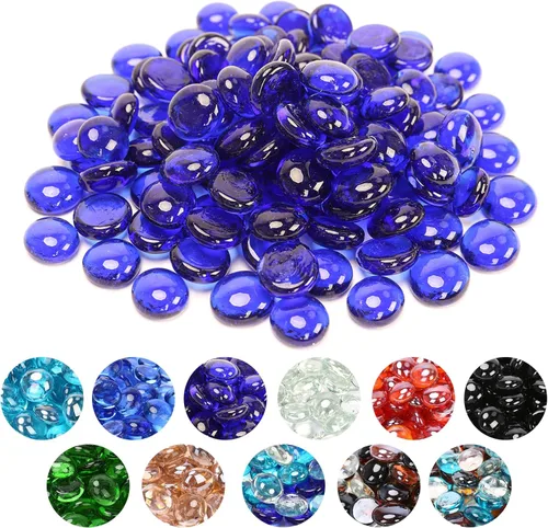 Miniatura 15 de GRISUN Vidrio para hoguera con brillo azul océano Pacífico de 1/2 pulgada, rocas de vidrio redondas de 10 libras para chimenea natural o propano