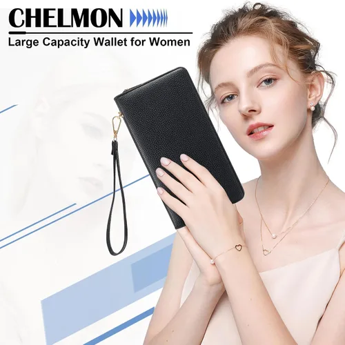 Miniatura 7 de Chelmon - Monedero para mujer de cuero genuino con bloqueo de señal RFID, para tarjetas de crédito