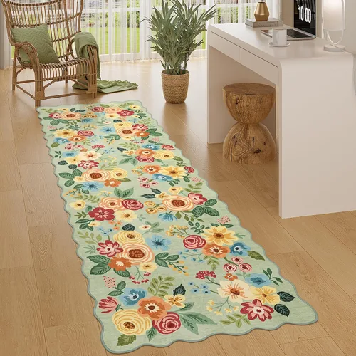 Miniatura 114 de DUKINO Alfombra de área de 6 x 9 pies, alfombra floral para sala de estar, ligera, antideslizante, lavable, alfombra de interior de pelo bajo