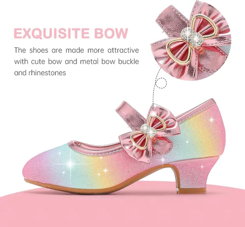 Miniatura 4 de Dufannie Zapatos de vestir para niñas, zapatos de tacón bajo de princesa, zapatos planos con purpurina para bodas y fiestas