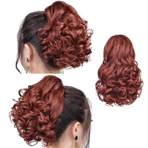 Miniatura 2 de SYXLCYGG Auburn Clip Cola de caballo Clip Cola de caballo Extensión de cola de caballo ondulado 10 pulgadas 3.5 oz pelo sintético falso pieza