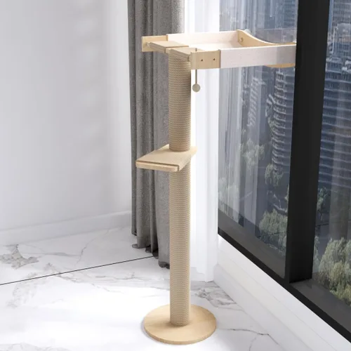 Miniatura 8 de Percha de ventana para gatos con poste para rascar con soporte fuerte - Gran hamaca cama para gatos en interiores - Asiento de madera maciza, Negro