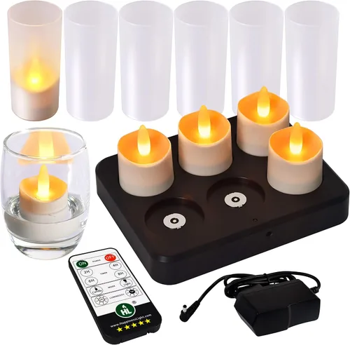 Miniatura 11 de HL Velas sin llama con temporizador remoto, más de 100 horas recargables, impermeables, funciona con pilas, con base de carga, velas flotantes