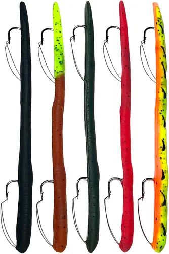 DeLong Lures 6" KILR Worm – Made in USA Weedless Pre-Rigged Soft Plastic Swimbaits, Extra Durable Bass Fishing Lures for Pike and More, 5-Pack