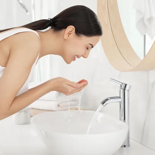 Miniatura 5 de VOTON - Grifo para lavabo de diseño moderno, mezclador de cromo, cuerpo alto, mango único, un solo agujero, llave para lavabo T-cromo
