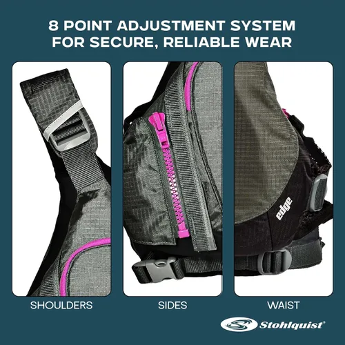 Miniatura 5 de Stohlquist Chaleco salvavidas Edge para adultos y niños, aprobado por la Guardia Costera de Estados Unidos, nivel 70N, para aguas bravas, kayak, SUP