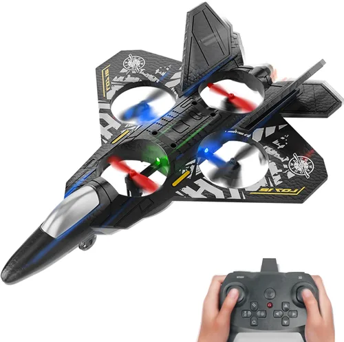 BEZGAR Drones para niños | Avión RC de 2.4 GHZ, avión de control remoto, helicóptero RC, juguete de caza de 360° con navegación LED de colores, gris