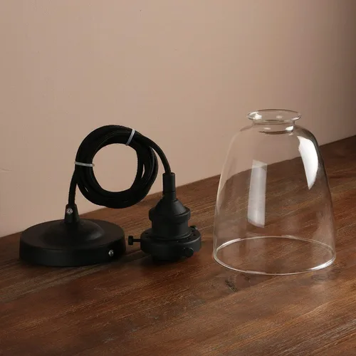 Miniatura 4 de Pathson Lámpara colgante de estilo rústico ovalado de 5.6 pulgadas de diámetro con tapa de base de metal y cable textil ajustable, lámpara colgante