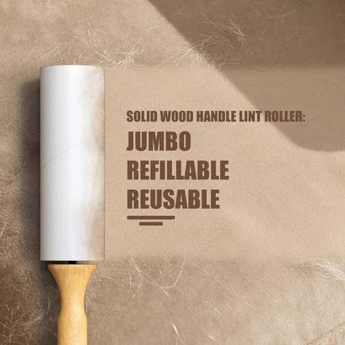 Miniatura 3 de IMMHABI Rodillo de pelusa con mango de madera, repuestos de 6.3 pulgadas, 4 rollos x 100 hojas con herramienta ajustable, removedor de pelo