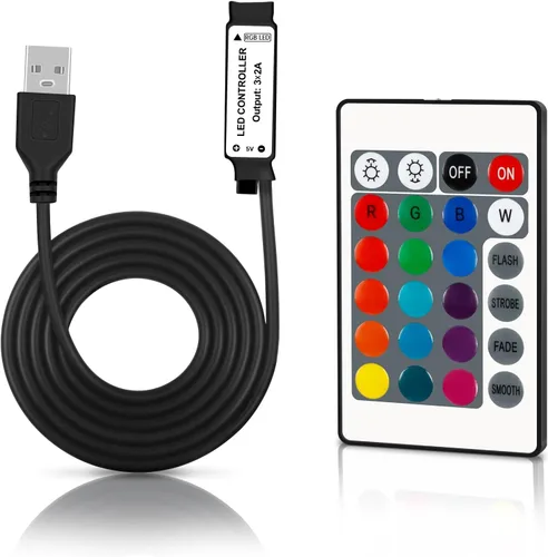 Miniatura 9 de VIPMOON Controlador LED remoto inalámbrico RF de 17 teclas, DC 5V/12V/24V Mini controlador RGB de 4 pines para 5050 3528 5630 luces de tira LED