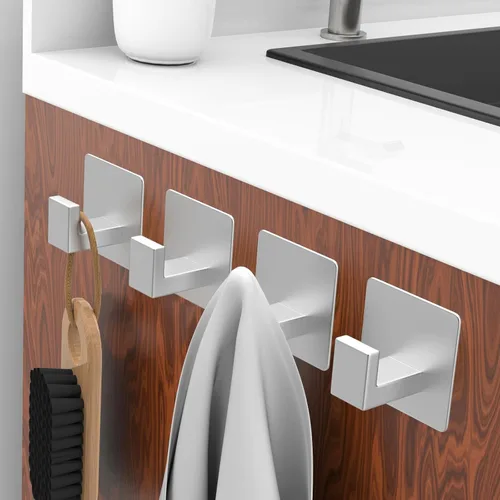 Miniatura 5 de PMMASTO Ganchos adhesivos para toallas, paquete de 4 ganchos de pared de aluminio, gancho de ducha para baño, dormitorio y cocina, color plateado