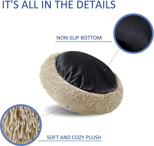 Miniatura 6 de ANWA - Cama redonda para perro mediano, lavable, cama tipo dona para perro grande, cómoda, acogedora y relajante Beige