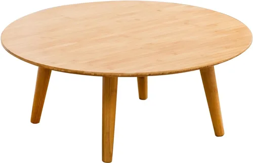 Miniatura 3 de Furlide Mesa de centro redonda de bambú, mesa de estilo japonés bajo para sala de estar, mesa de centro circular de mediados de siglo, mesas