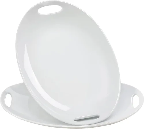 Buyajuju Plato de porcelana con asas, platos para servir de 14 pulgadas para entretener, bandeja ovalada para ensalada, guiso, frutas y pasta, juego