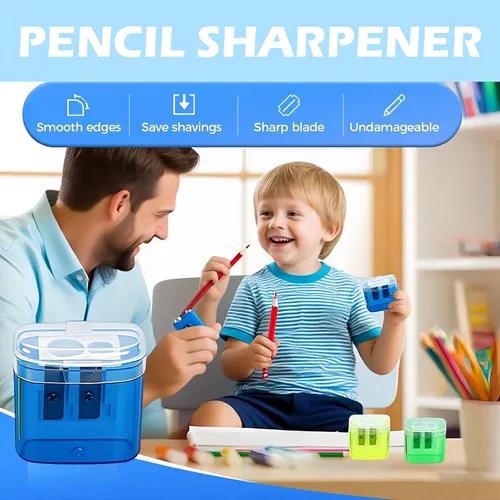 Miniatura 6 de Sacapuntas con tapa, sacapuntas de mano de doble agujero, sacapuntas portátil para niños, adultos, estudiantes, clase escolar, oficina en casa
