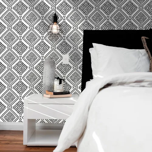 Miniatura 2 de Papel Tapiz Adhesivo Removible Blanco y Negro Geométrico Boho Papel de Contacto para Gabinetes Moderno Autoadhesivo Removible Papel Tapiz Cocina