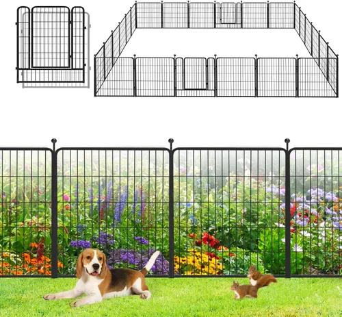 Miniatura 21 de Valla de Jardín con Puerta Cercado de Metal para Patio, 32 pulgadas x 23 pies 10 Paneles de Valla Sin Excavación Paneles de Valla Temporal