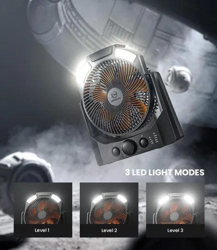 Miniatura 3 de Ventilador de campamento con linterna LED, ventilador de escritorio con pilas D de 8 pulgadas con temporizador, control de velocidad continuo