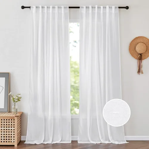 Miniatura 14 de PONY DANCE Cortinas transparentes de 84 pulgadas de largo, filtro de luz de gasa con aspecto de lino semitransparente para decoración del hogar