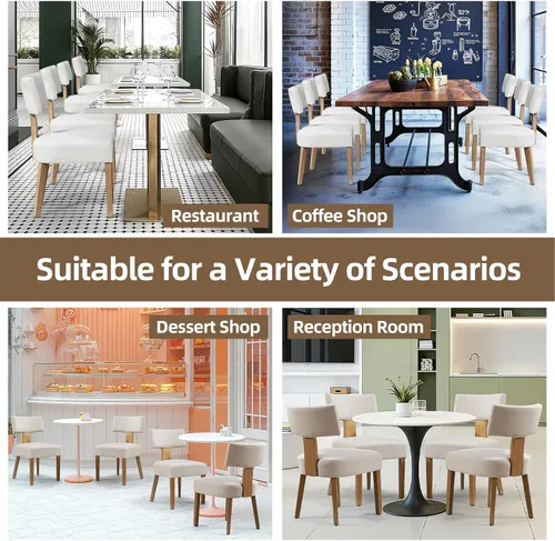 Miniatura 5 de ZJhome Sillas de comedor, sillas de cocina tapizadas de tela de madera, juego de 4, sillas de acento con respaldo curvado de lino, sillas de comedor