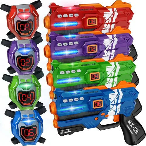 Miniatura 9 de Juego de 4 Pistolas de Laser Tag con Chalecos de Pantalla de Puntuación LED Digital, Regalos para Adolescentes y Adultos Niños y Niñas, Adultos