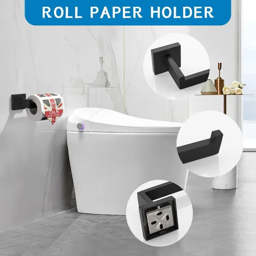 Miniatura 4 de Juego de 5 accesorios de baño de acero inoxidable SUS304, montaje en pared de 23.6 pulgadas Negro mate