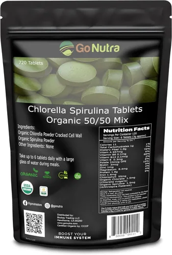 Miniatura 7 de Go Nutra Comprimidos orgánicos de espirulina Chlorella mezcla 50/50 Superalimento denso en nutrientes – Proteína vegana, clorofila, enzimas 500
