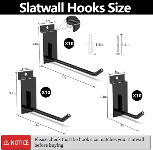Miniatura 3 de 3-H Accesorios para pared de listones 30 piezas, ganchos y perchas de 3/5/7 pulgadas, ganchos de pared de listones resistentes, accesorios Proslat