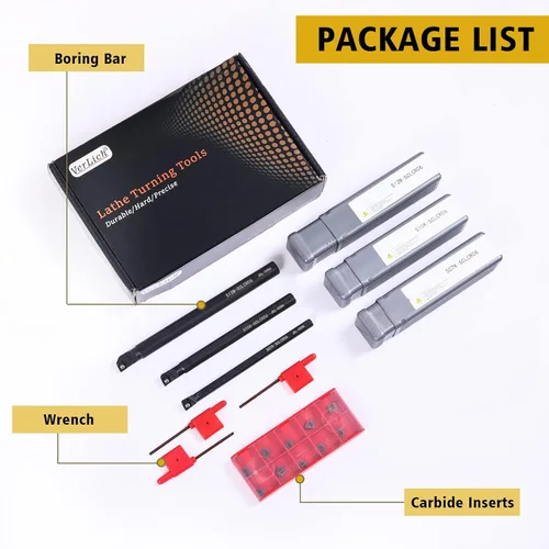 Miniatura 5 de VerRich Kit de herramientas de torneado de torno indexable, 3 barras de taladrado de torno S07K/S10K/S12M-SCLCR06 y 10 piezas de insertos de carburo