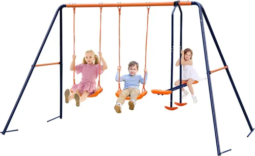 Juegos de columpios para exteriores para patio trasero, soporte de columpio de capacidad de carga de 440 libras con 2 asientos y 1 planeador, juego