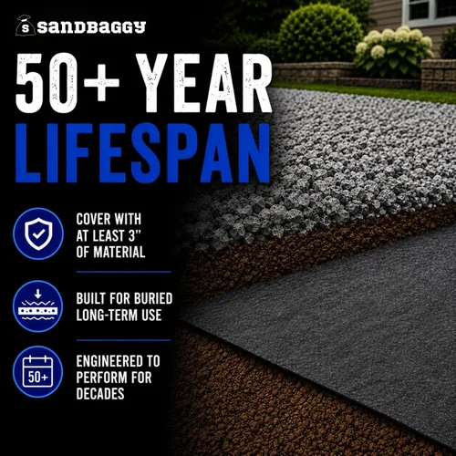 Miniatura 9 de Sandbaggy Tela geotextil no tejida de 8 onzas para paisaje, fabricada en Estados Unidos, tela de grado industrial con protección UV de 50 años