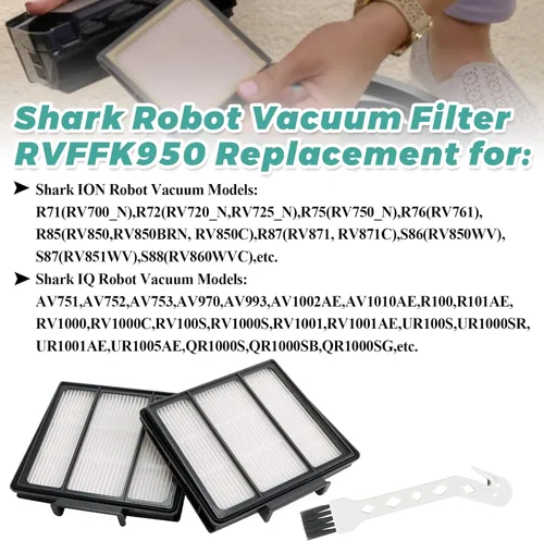 Miniatura 5 de Paquete de 6 filtros de repuesto RVFFK950 para Shark Robot y 8 cepillos laterales RVSBK950 de repuesto para robot Shark ION