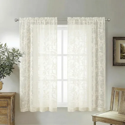 Miniatura 24 de OVZME Anji - 2 paneles de cortinas traslúcidas de gasa marrón de 72 pulgadas de largo para dormitorio, doble bolsillo para barra, tela ligera