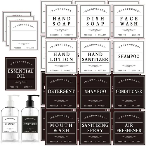 Miniatura 8 de Dispensador de jabón blanco, etiqueta reutilizable para botellas de acondicionador de vidrio y plástico, etiqueta dispensadora de enjuague bucal