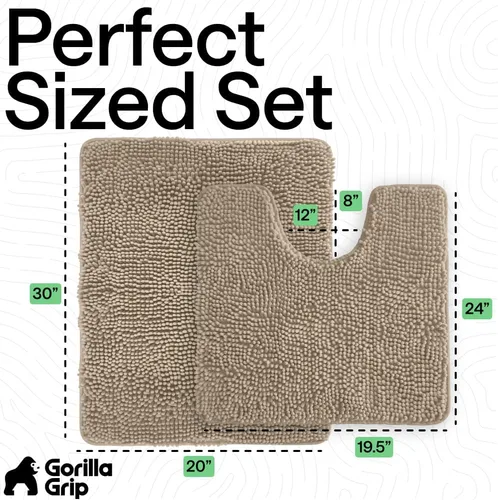 Miniatura 2 de GORILLA GRIP - Juegos de alfombras de baño, juego de 2 alfombras de área de felpilla suave, alfombra base de inodoro y alfombra de 30 x 20, Gris