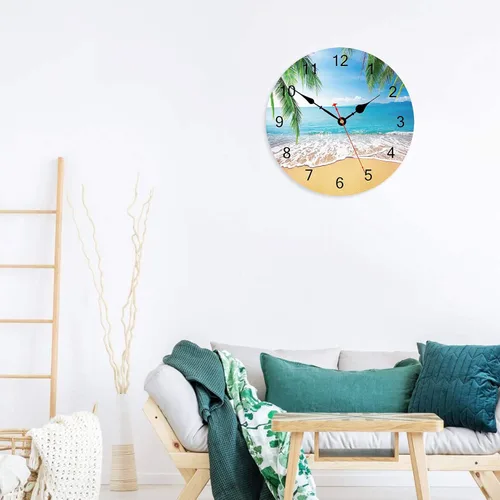 Miniatura 6 de TAHEAT Reloj de pared de palmera de 8 pulgadas, pequeños relojes náuticos costeros para baño, decorativo, funciona con pilas, silencioso, sin