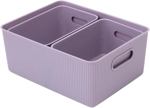 Miniatura 23 de Superio Ribbed Collection – Cesta decorativa de plástico abierta para el hogar, color azul (juego de 4) 1 grande, 1 mediano, 2 pequeñas – cajas