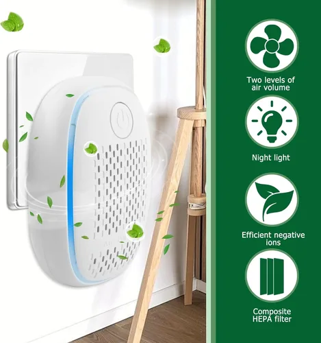 Miniatura 2 de Filtro HEPA de ionizadores de aire/purificador de aire enchufable para el hogar, sistema de filtración de iones negativos para baño, dormitorio