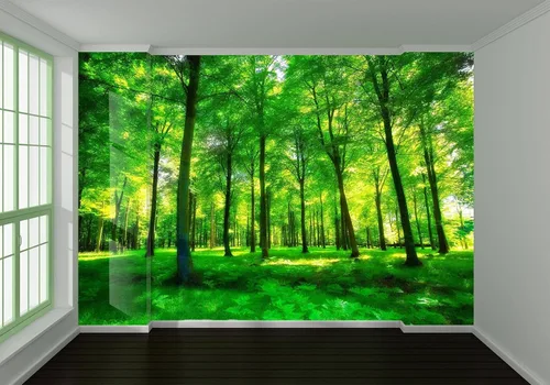 Miniatura 2 de Papel tapiz fotográfico 3D de bosque de pastizales verdes, papel tapiz de paisaje cercano a la naturaleza, decoración de pared para sala de estar