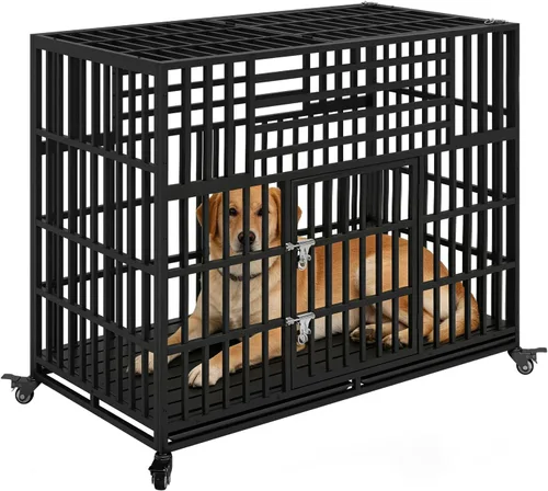 Miniatura 9 de Jaula indestructible para perros de 44 pulgadas, resistente a escapes, con techo puntiagudo para perros grandes y medianos de alta ansiedad, jaula