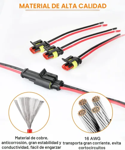Miniatura 6 de NAOEVO Conector de 2 pines impermeable, conectores de 2 cables calibre 16 AWG, conectores eléctricos automotrices macho y hembra Way con tubo