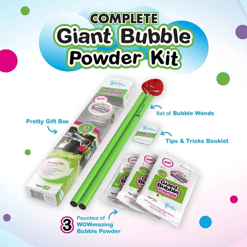 Miniatura 2 de WOWmazing Kit de polvo de burbujas gigantes: incluye varita de burbujas grande y 3 paquetes de polvo de burbujas grandes (hace 3 galones) Juguete