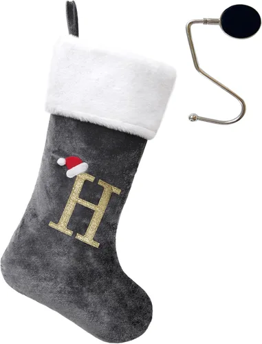 Miniatura 95 de Medias de Navidad de 20 pulgadas con monograma, letras, medias súper suaves grandes de Navidad, medias de monograma rojo para Navidad, regalo