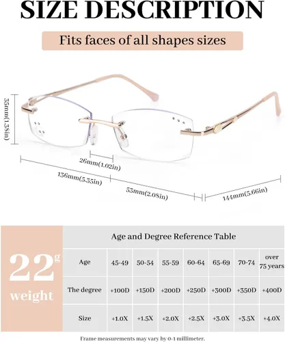 Miniatura 3 de LUFF Rimless Reading Glasses for Women,Stylish Blue Light Blocking Computer Readers,Anti Eyestrain Frameless Lens diamond