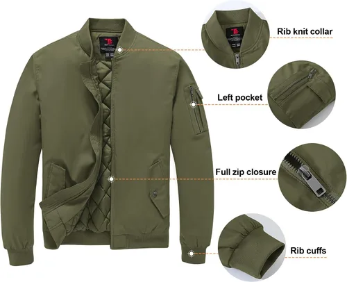 Miniatura 5 de Gopune - Chaqueta bomber para hombre, cortaviento, cálida, resistente al agua, rompevientos, abrigo de invierno, chaquetas acolchadas